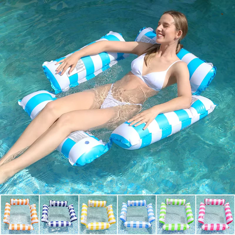Silla flotante inflable personalizada, hamaca de rayas para adultos, diversión acuática de verano