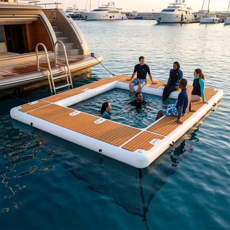 Platform Mengapung Air Inflatable Kustom dengan Jaring untuk Kapal Pesiar, Laut, Danau, Kolam Renang