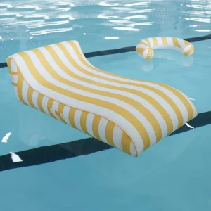 कस्टम एल आकार का inflatable धूप लाउंजर 600D ऑक्सफोर्ड कपड़े कवर क्लासिक धारीदार पूल फ्लोट कुर्सी वयस्क समुद्र तट PVC