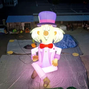 Custom LED Light Up Inflatable Mad Hatter Mascot Blow Up Sculpture for Theme Park Carnival Parade Wonderland Event Decoration