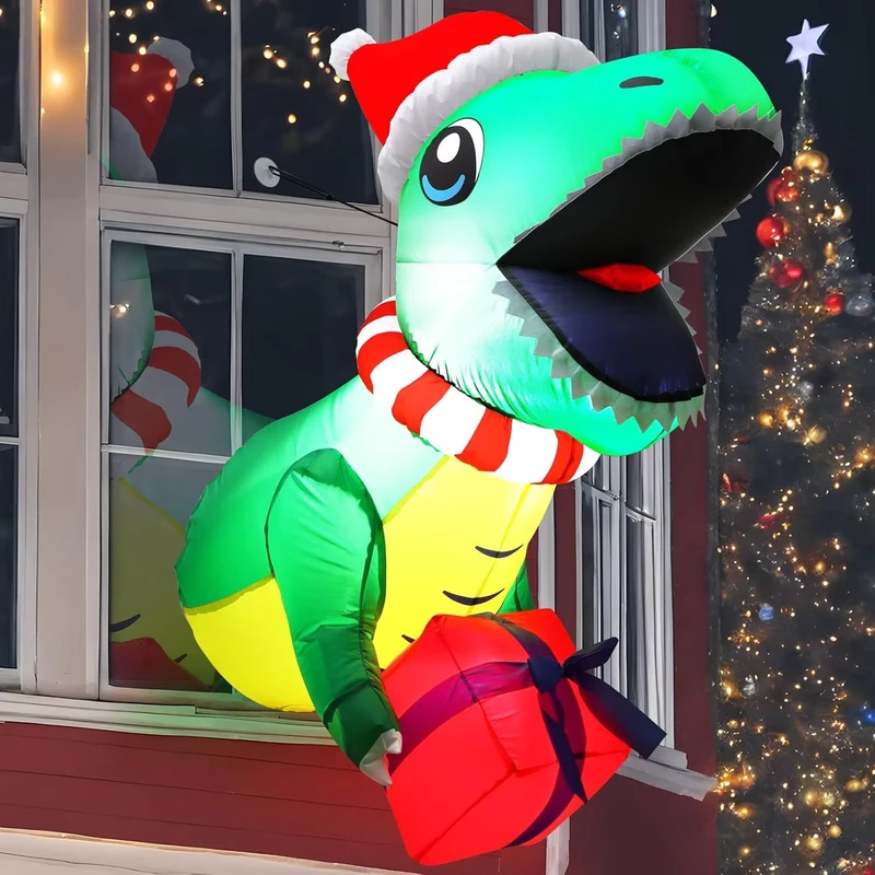 Aangepaste Verlichte Buitenraamdecoratie Opblaasbare Dinosaurus voor Halloween Kerstmis