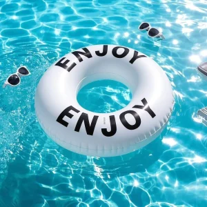 Custom Logo Beach Swimming Tube Donut Pool Float White Inflatable Swim Ring Floatie for Child Pool Floater
