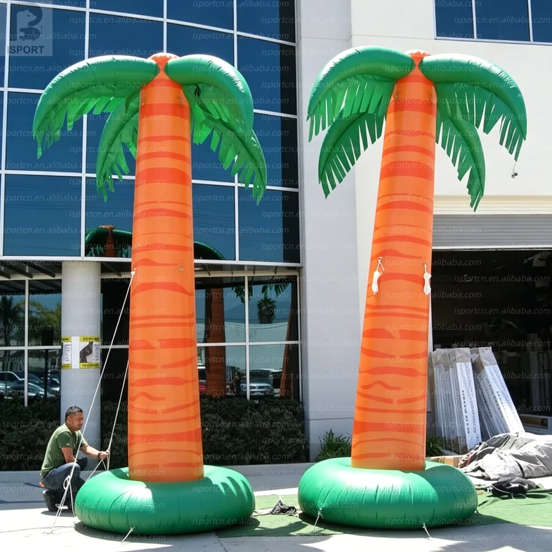 Custom Logo Giant Inflatable LED Light Up Palm Tree Orange Trunk Brown Trunk Tropical Party Advertising Inflatable Prop For Mall