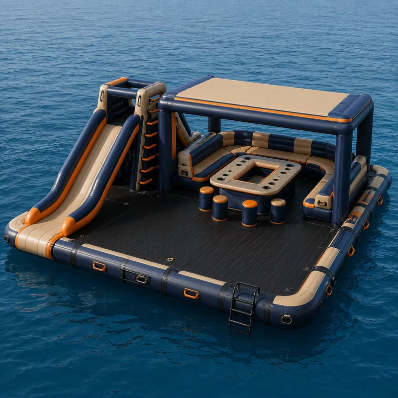 Ilha Flutuante Inflável com Logótipo Personalizado, Sofá com Toldo e Mesa para Fornecimento em Lago de Resort