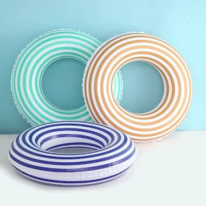 Custom Logo PVC Striped Inflatable Swim Ring Eco Friendly Beach Party Kids Pool Float Lemon Donut Shark Mermaid for Water Sports