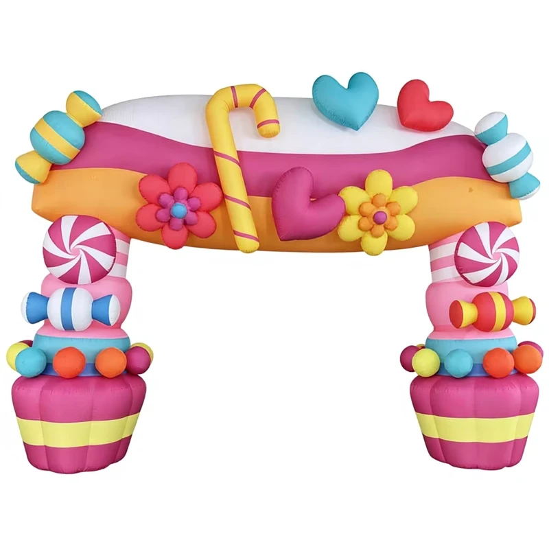 Custom Logo Printed Outdoor Inflatable Multi Color Arch Balloon Candy Flower Advertising Booth Built In Fan Durable
