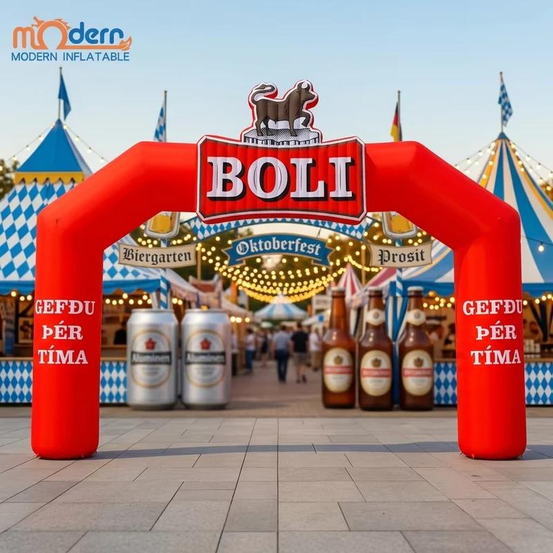 Arco Inflável Personalizado com Logótipo Impresso, Durável e à Prova de Água, com Ventoinha Integrada, Arco Publicitário Vermelho para Promoção de Cerveja ao Ar Livre