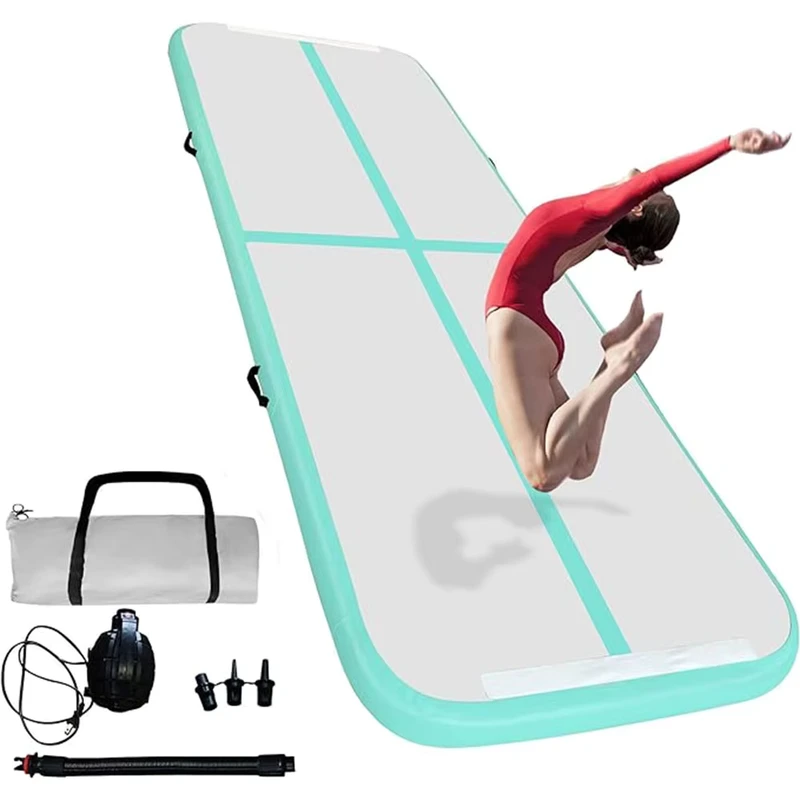 Tappetini da allenamento gonfiabili verde menta personalizzati, tappetini da ginnastica gonfiabili, tappetini da yoga, percorsi per capovolte per palestra e yoga