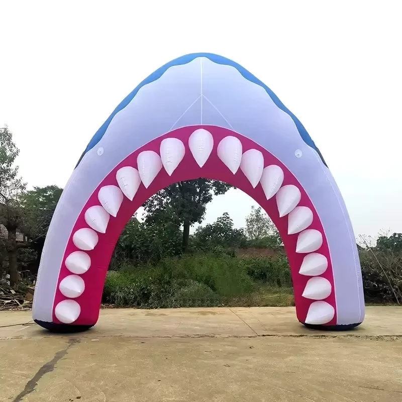 Custom Outdoor Activity Inflatable Shark Mouth Arch with Blower Animal Archway for Ocean Event Advertising