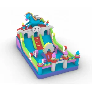 Custom Outdoor Inflatable Commercial Uniconio Theme Inflatable Bouncer Dry Jumping Castle with Double Slide