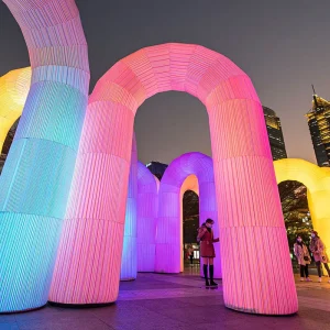 Custom Outdoor Inflatable Luminous U shaped rainbow Design Arch Colorful Color changing Decoration Arrangement Gas Model Lamp
