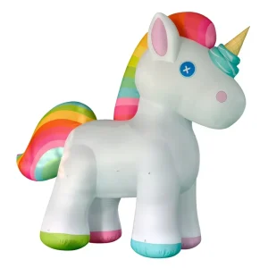 Balon Inflatable Raksasa Kain Oxford Tahan Air Kartun Unicorn Pelangi Model dengan Kipas Terintegrasi Mudah Dipasang untuk Iklan