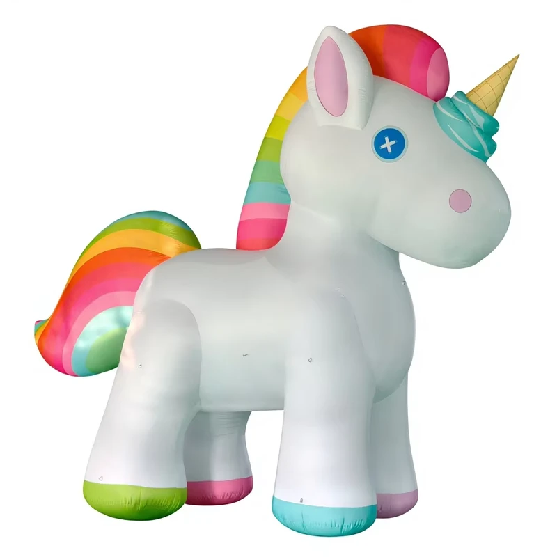Aangepaste Oxford Stof Gigantische Opblaasbare Ballon Regenboog Eenhoorn Cartoon Model Ingebouwde Ventilator Waterdicht Eenvoudige Opstelling voor Reclame