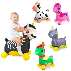 Custom PVC Inflatable Plush Bouncy Animal Toy Kids Ride on Exercise Balance Bouncy Cow in Cloth