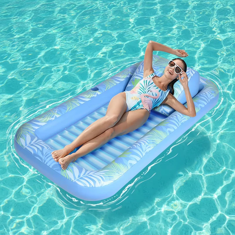 Custom PVC Inflatable Rectangle Children’s Double Paddling Tanning Pool with Sun SPA Adult Loungers Pillow Eco Friendly Durable