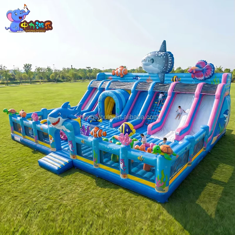 Custom Sea World Inflatable Castle Custom Huge Size & Logo Commercial Octopus Slide Combo For Resort Playground