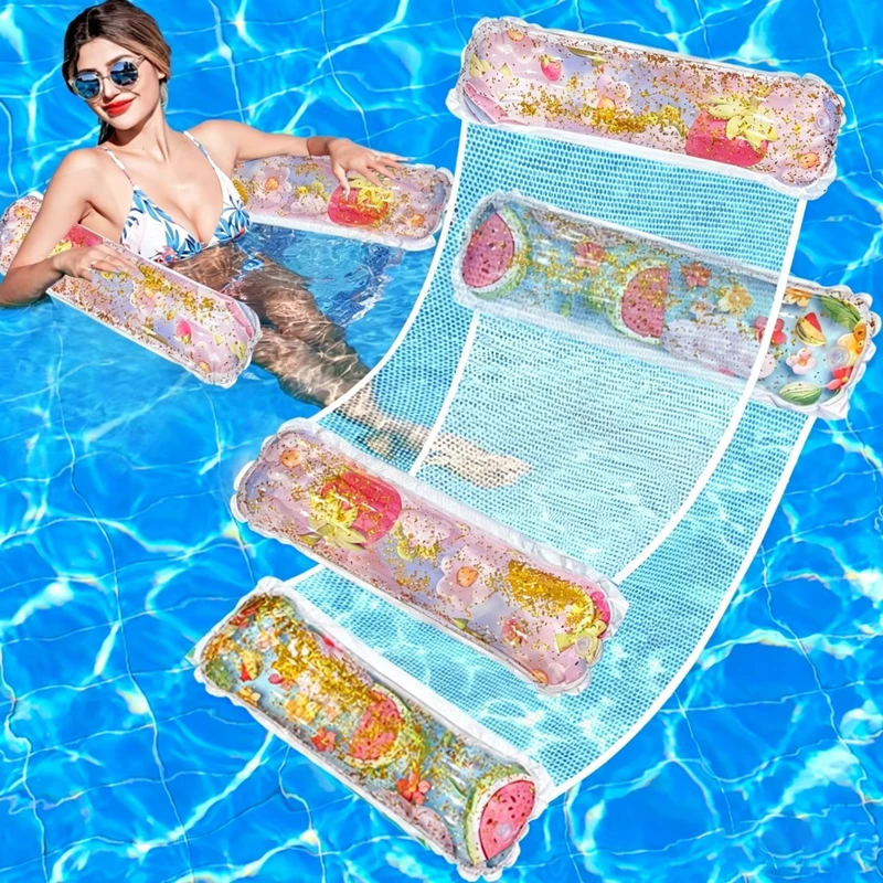 Custom Sequin Watermelon Strawberry Hammock Water Toy Portable Lounge Chair Floating Bed Water Bed