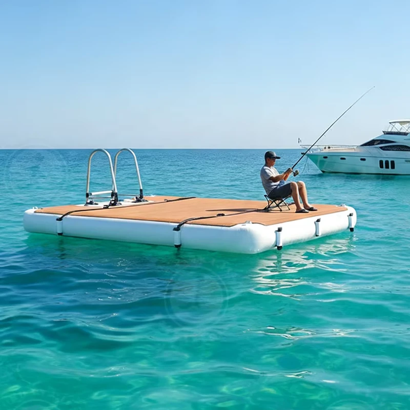 Custom Size Drop Stitch Inflatable Swim Platform with Non Slip EVA Heavy Duty Floating Dock for Fishing Leisure Boat Yacht Use