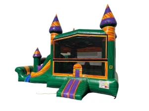 Combo nhà bouncy bơm hơi màu sắc tùy chỉnh, lâu đài bouncy thương mại và cầu trượt với quạt gió