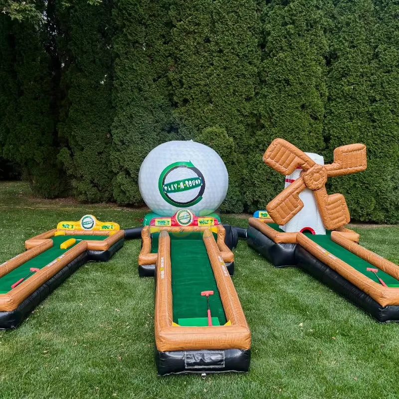 Custom Size Portable Inflatable Golf Field Mini Golf Games 3 Holes Golf Court PVC Toy for Parties and Events