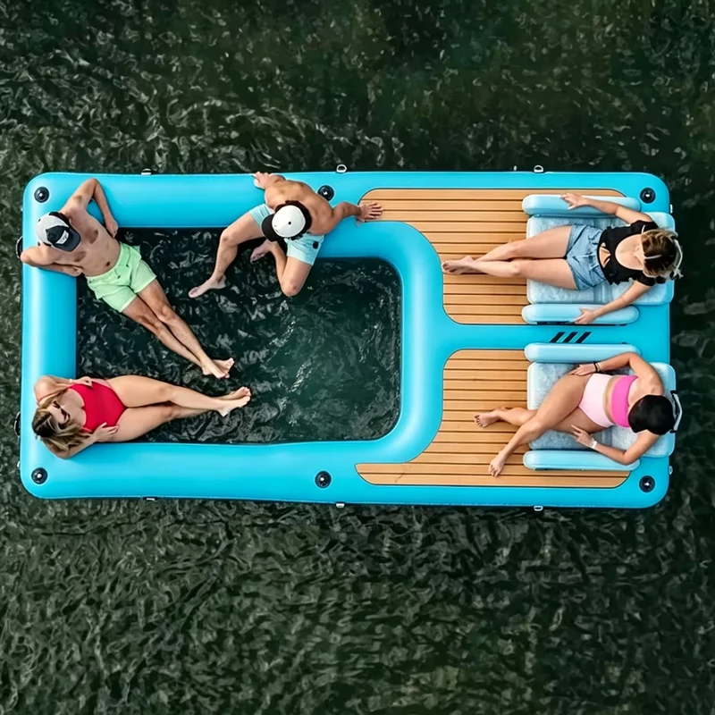 Dock Flutuante Anti-deslizante em Forma Retangular Personalizado com Rede de Malha no Centro
