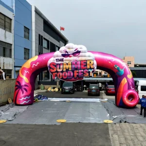 Custom Summer Food Fest Inflatable Arch Gate with Full Beach Theme Print for Beach Party Outdoor Market Advertising Decoration