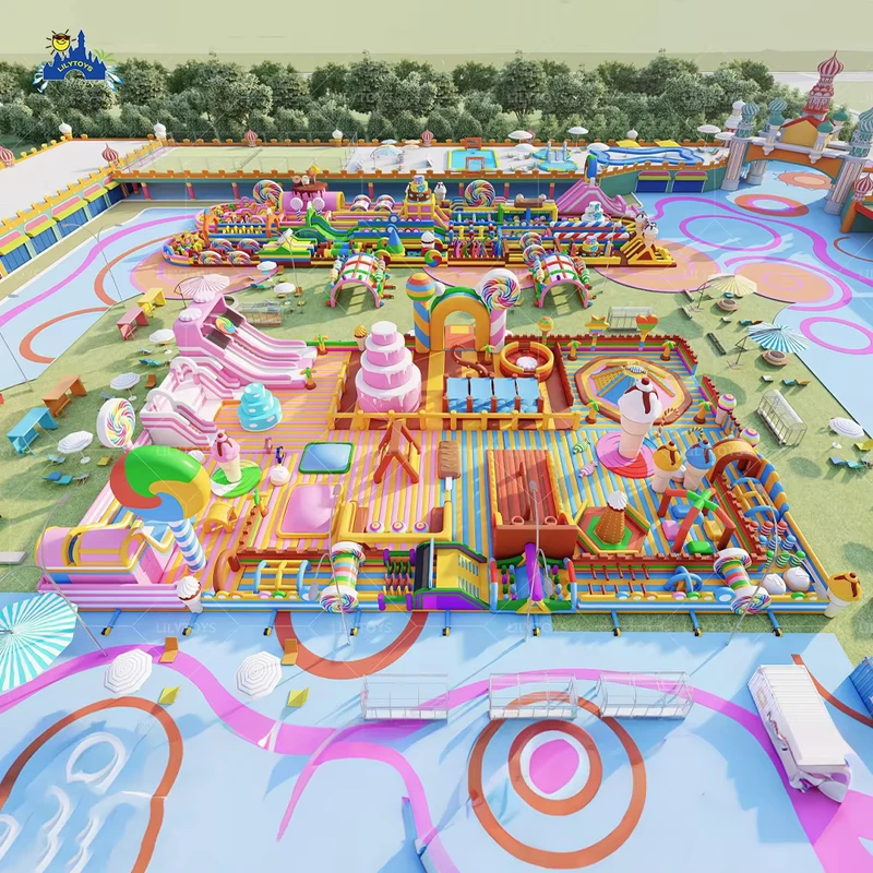 Parque de atracciones inflable grande personalizado, parque inflable comercial gigante, PVC exterior, 50x30m, 200, 3-5