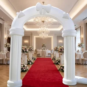 Custom White Pink Waterproof Inflatable Wedding Arch with Roman Column Bow for Outdoor Party Event Decoration