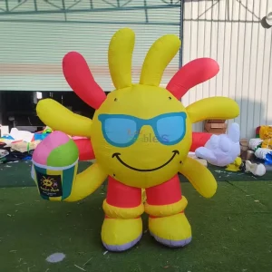 Aangepast logo Opblaasbaar Zon Model Opblaasbare Gele Cartoon Figuren Reclame Model Ballon voor Evenement Decoratie
