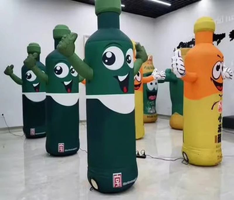 Túi bơm hơi quảng cáo hình chai, ống nhảy mascot dán keo, bơm hơi cho sự kiện thể thao tay