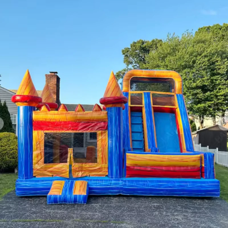Château gonflable bleu personnalisable, durable pour les aires de jeux extérieures, maison à rebond pour enfants