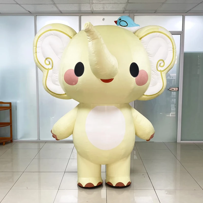 มาสคอตช้างพองลมสีเหลืองน่ารัก แบบเคลื่อนที่ ตัวการ์ตูนพองลม