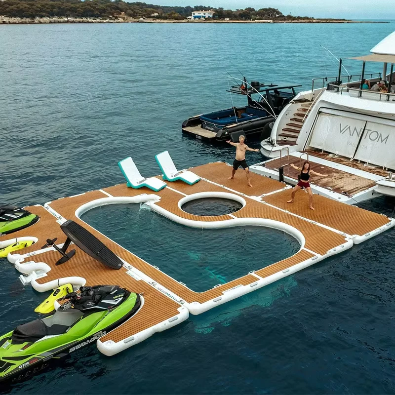 Anpassbares Drop-Stitch-Material, Superyacht-Luftinsel-Dock, schwimmende Poolplattform für Fluss- und Yachtgebrauch