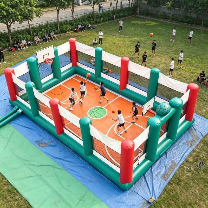 Campo de Basquetebol Inflável Personalizável e Durável em PVC, 20x10M, Resistente ao Vento e à Água, Arena Desportiva para Negócio de Aluguer ao Ar Livre