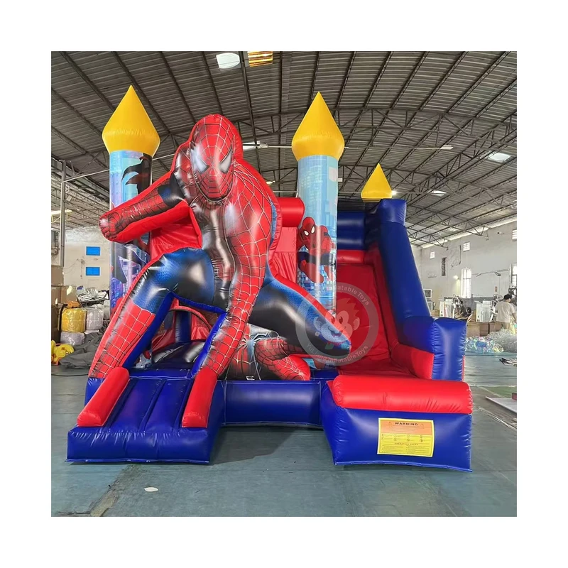 Trampolin Tema Spiderman yang Dapat Disesuaikan Kastil Spiderman dengan Seluncur