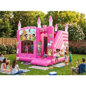 Customizable Pink Candy Theme PVC Inflatable Bounce House Combo with Slide for Rental