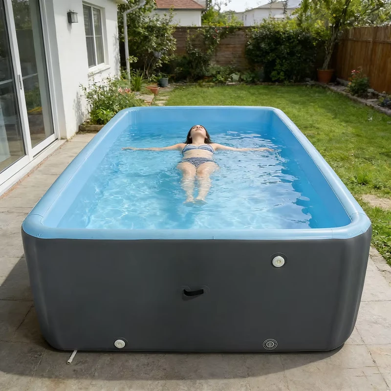 Piscina Inflável Portátil Personalizável em Drop Stitch, 4m ou 5m de Diâmetro, Piscina Acima do Solo de Alta Resistência para Quintal Familiar