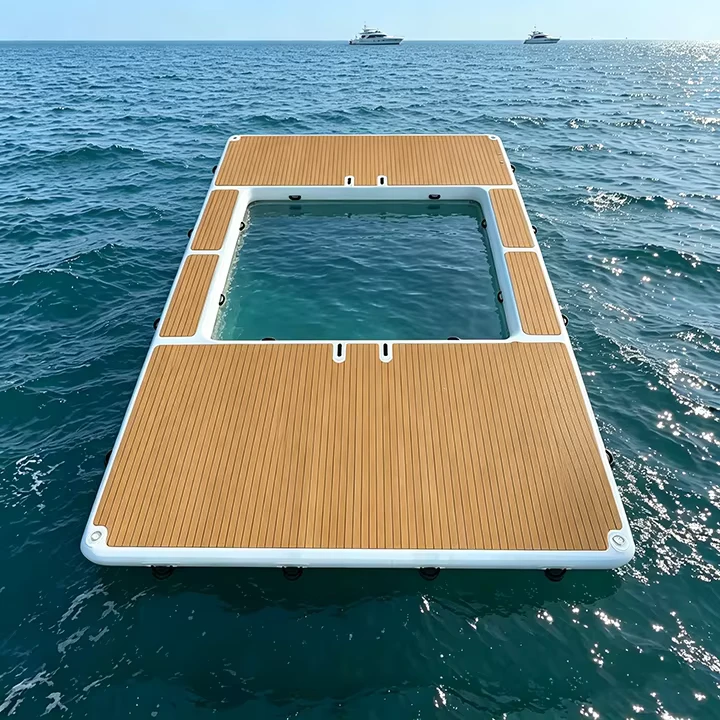 Aangepaste grote luxe opblaasbare dock anti-jellyfish zwembad drop stitch zeezwembaden met veiligheidsnet