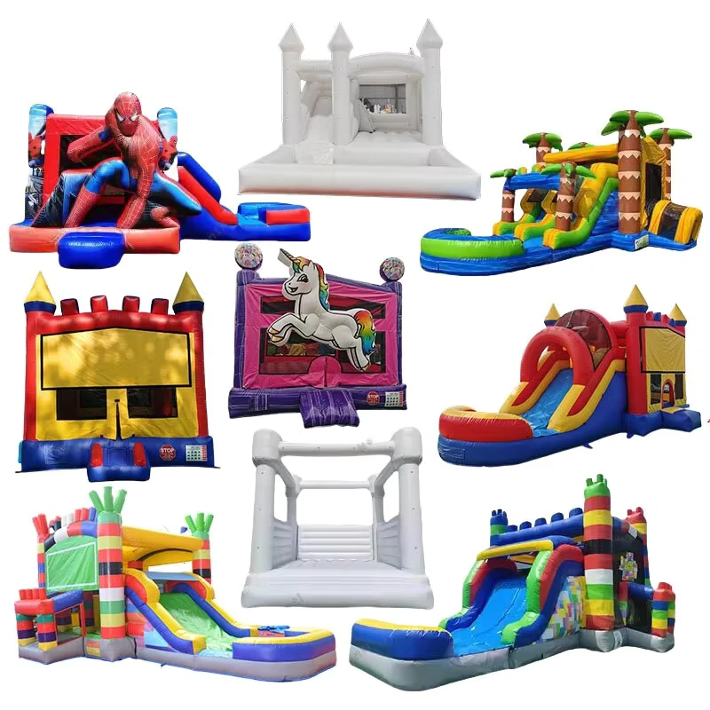 Customize Commercial PVC Adult White Bouncy Inflatable Jumper Castle Outdoor Bounce House Combo With Water Slide for Kids Party
