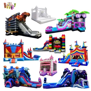 Customize Commercial PVC Adult White Bouncy Inflatable Jumper Castle Outdoor Bounce House Combo With Water Slide for Kids Party