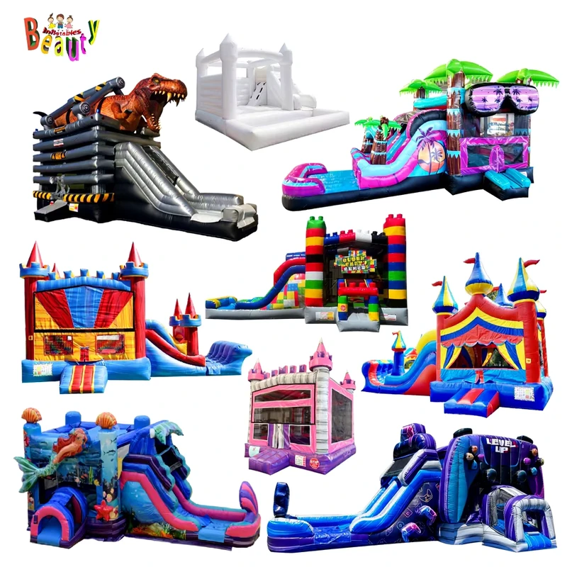 ปรับแต่งปราสาทกระโดด PVC สีขาวสำหรับผู้ใหญ่แบบพองได้กลางแจ้ง พร้อมสไลด์น้ำสำหรับงานปาร์ตี้เด็ก