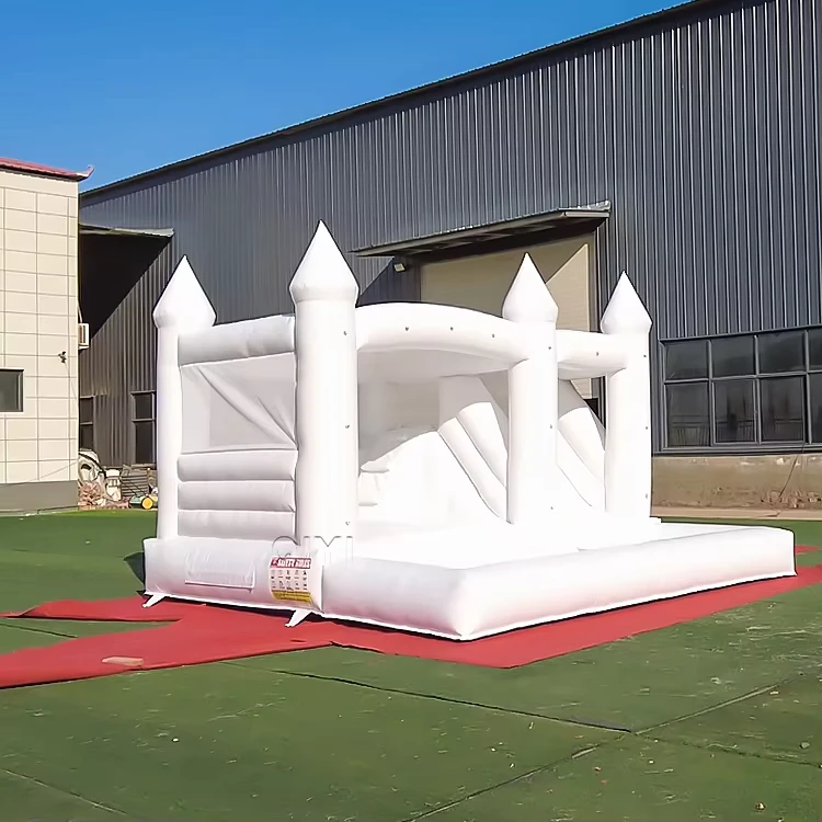 Castelo Inflável Branco Personalizado para Adultos - Casa de Saltos para Festas de Crianças com Escorrega e Combo de Água