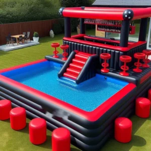 Bar Kolam Mengapung Inflatable Kustom Bar Kolam Mengapung Inflatable dengan Tempat Duduk untuk Pesta