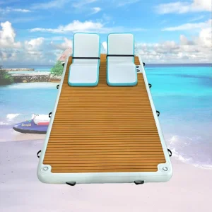 Aangepaste Versterkte Vierkante UV-bestendige 2x4m Draagbare Drijvende Platform Water Inflatable Dock met Stoelen