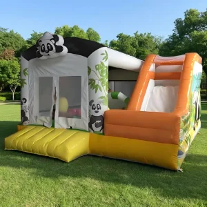 Kombinasi Bouncer Panda Inflatable Desain Baru 4x4m yang Disesuaikan dan Seluncuran Kastil Inflatable untuk Anak-anak