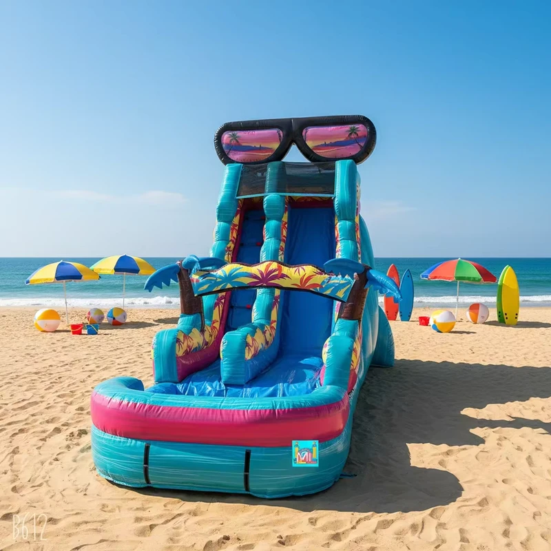 Tobogán inflable comercial colorido personalizado con piscina, toboganes de agua inflables