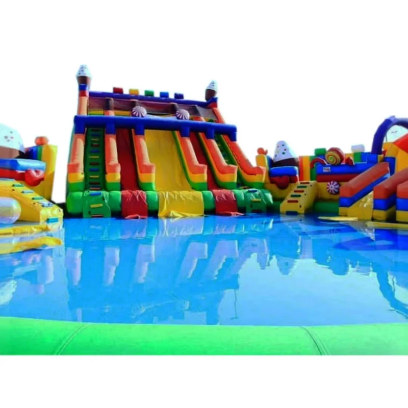 Aangepaste Commerciële Opblaasbare Waterglijbaan met Zwembad Opblaasbare Waterparkuitrusting