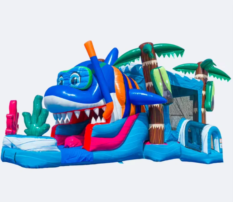 Customized Commercial Shark Themed Inflatable Bounce House with Water Slide Inflatable Bouncer Combo for Party Rental