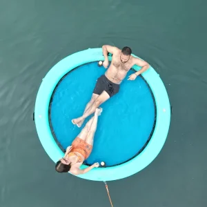 Aangepast ontwerp 8ft Drop Stitch Vrijetijds Eiland Dock Floats Opblaasbare Mesh Water Hangmat voor Zwembad en Strand