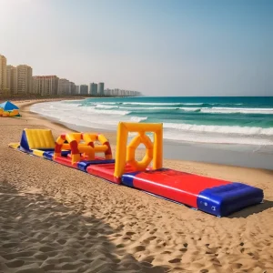 Corso ad Ostacoli Gonfiabile Personalizzato, Resistente, Giallo e Rosso, per Parco Acquatico e Piscine